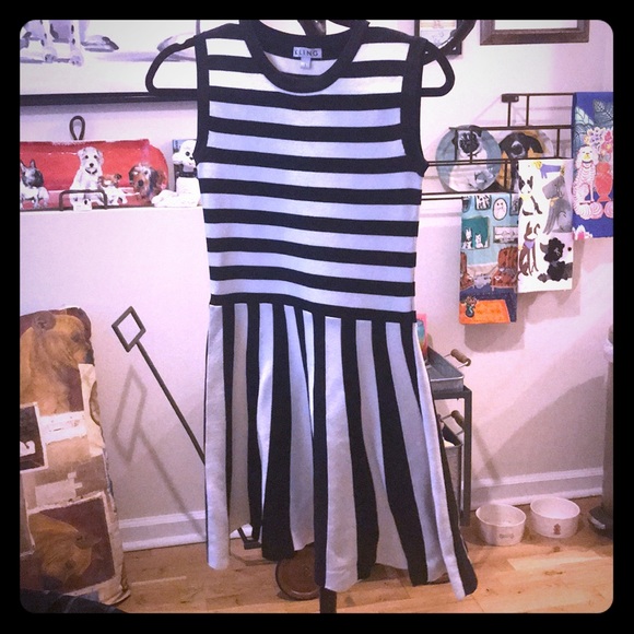 Black and White striped Kling fit and flare dress - Picture 4 of 6
